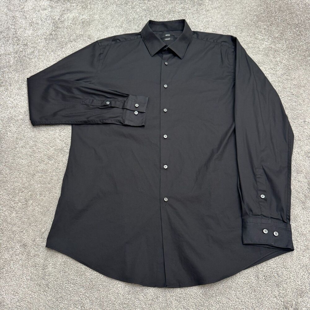 Boss Hugo Boss Herwing-A-01 Extra Slim Stretch Dress Shirt Mens 17.5 44 Black